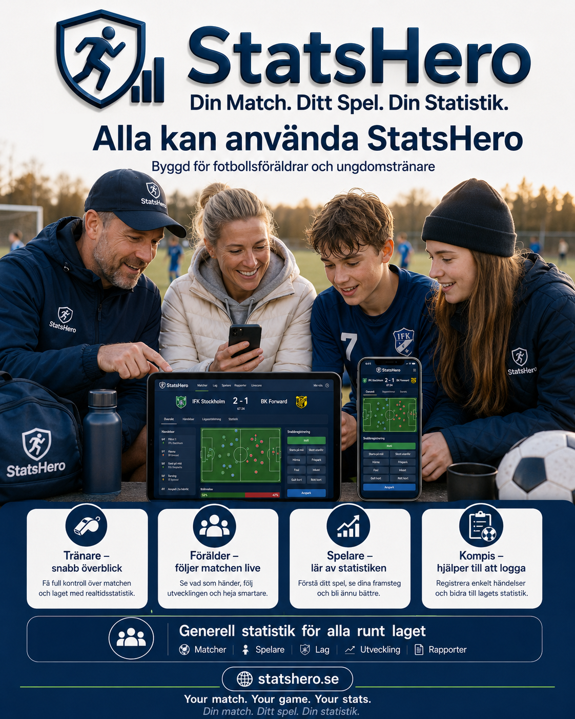 Alla kan använda StatsHero – tränare, föräldrar, spelare, kompisar